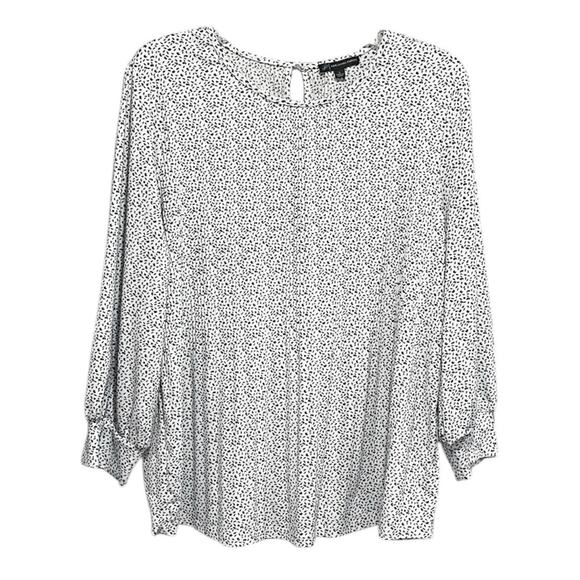 Adrianna Pappell Dotted Pleated Blouse Top Size Large White Office Career - Picture 1 of 6